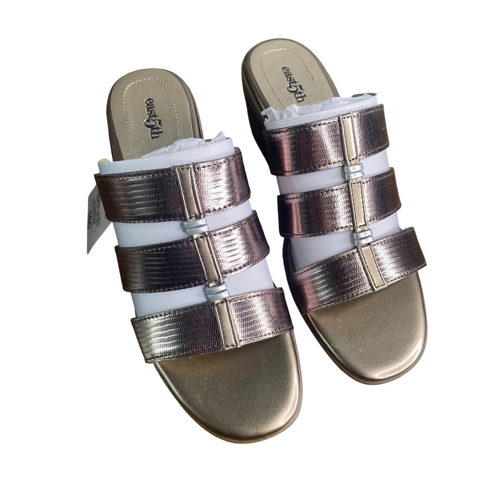 East Fifth Evergreen Metallic Bronze Wedge Sandals Slides Womens 7.5 NEW
